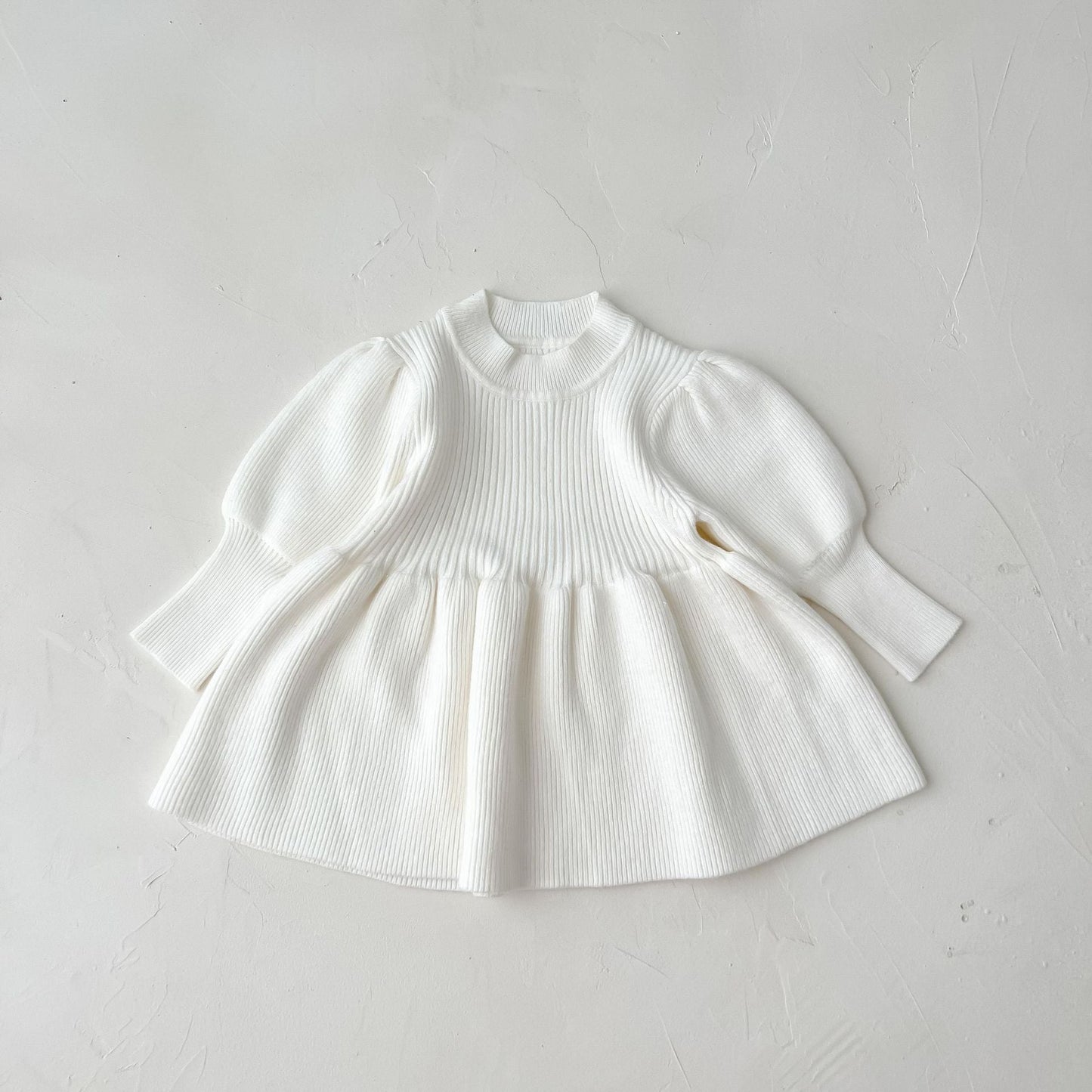 Baby Girl Solid Lantern-Sleeved Knitting Dress In Autumn