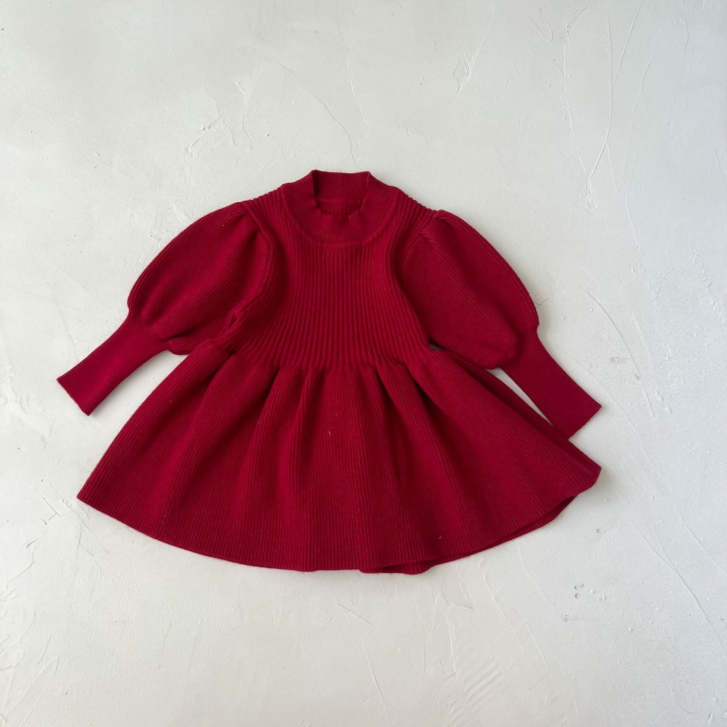 Baby Girl Solid Lantern-Sleeved Knitting Dress In Autumn